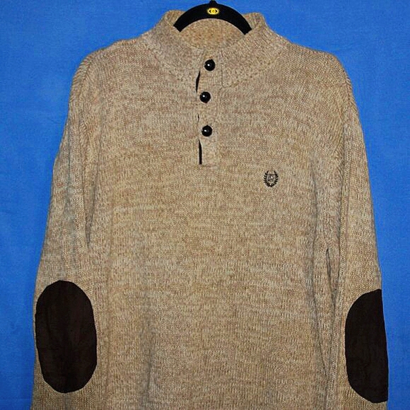 Chaps Mock Neck Sweater - Men's Size L - Tan Knit - Elbow Patches - Picture 12 of 13
